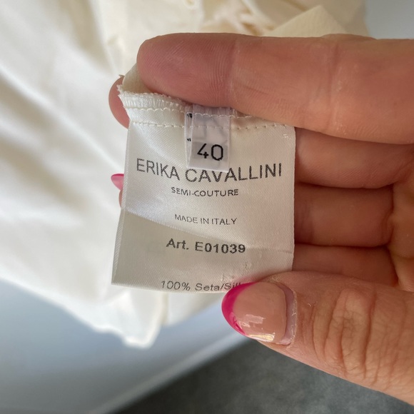 Erika Cavallini Semi-Couture Ruffle Sleeves Ivory Top Size 40 100% Silk - Picture 5 of 6